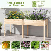 Fioriera da Giardino Rialzata, Letto da Giardino Elevato in Legno con Pannello Divisore, Fori di Drenaggio, Aiuola Rialzata per Piante, Fiori, Erbe e Verdure (Naturale)