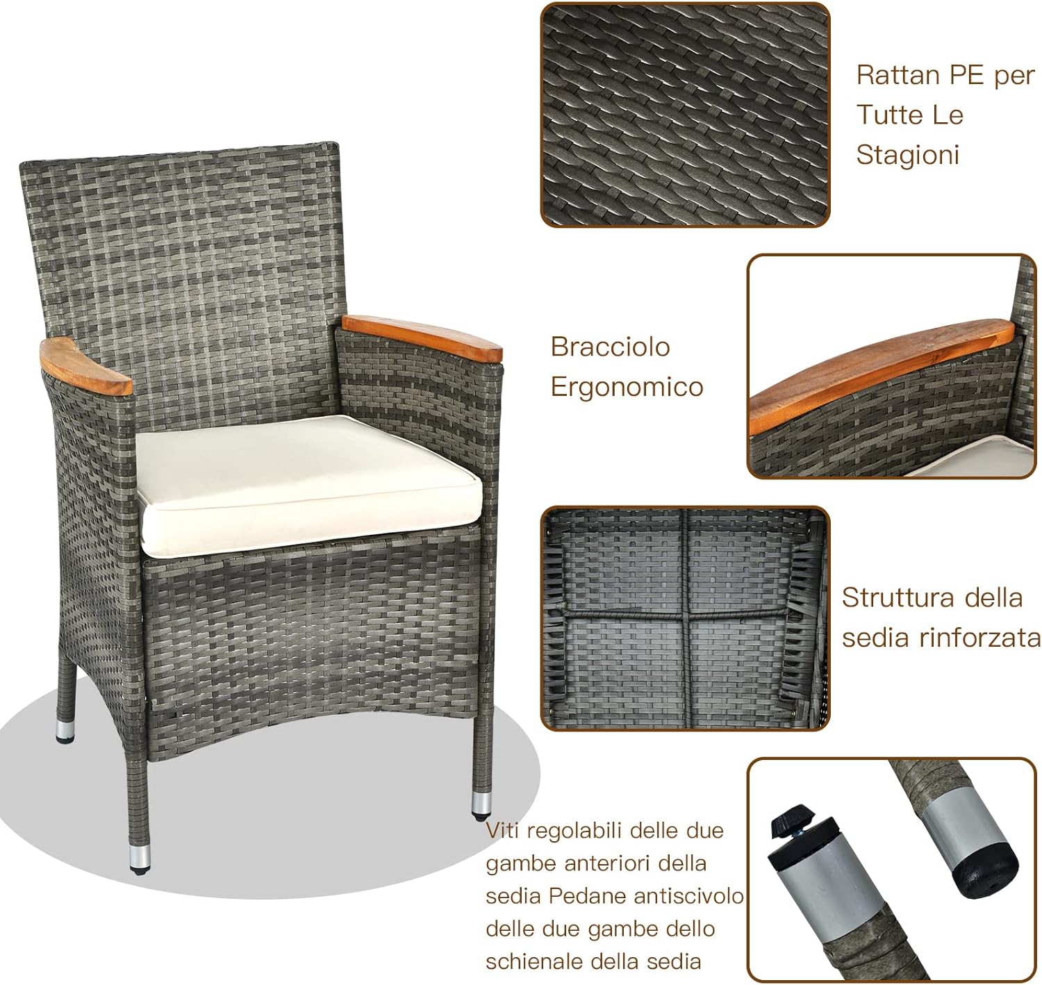 Set 9 Pezzi da Pranzo per giardino, Set di Mobili Esterno in Rattan PE, con 1 Tavolo Rettangolare e 8 Sedie con Cuscini, Ideale per Giardino Piscina e Cortile