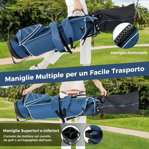 Sacca da Golf con Supporto, Borsa da Golf a 4 Scomparti con 4 Tasche con Cerniera, Borsa Frigo, Tracolla Doppia, Cappuccio Antipioggia, Supporto per Ombrellone