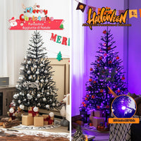 Albero di Natale Nero 183 cm, Albero di Natale Halloween con 791 Punte di Rami in PVC, 250 Luci LED e Ornamenti, Albero di Natale Artificiale con Luci per Casa, Ufficio e Scuola