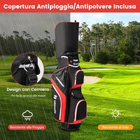 Borsa da Golf con Divisori Superiori a 14 Vie, 9 Tasche, Tasca Termica, Tasca per Scarpe, Porta Ombrello, Doppia Tracolla e Cappuccio Antipioggia, Sacca da Golf per Uomo e Donna