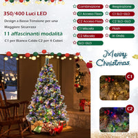 Albero di Natale Artificiale 185/215 cm Pre-Illuminato e Incernierato, con 747/1116 Punte, 350/400 Luci LED, 55/70 Pigne, 55/70 Bacche Rosse e 11 Modalità di Illuminazione (185 cm)