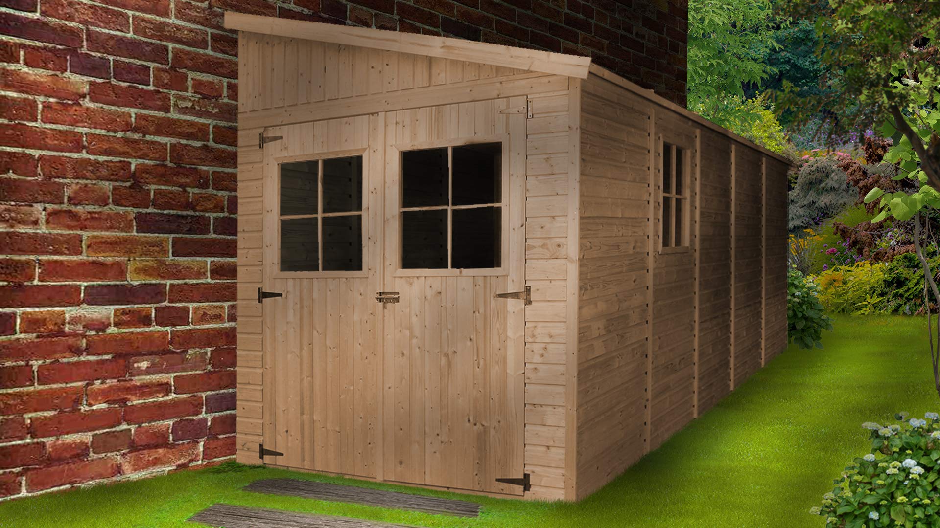 Casa da giardino in legno (con parete laterale) - 10,1 mq - TIMBELA M341A+M341G