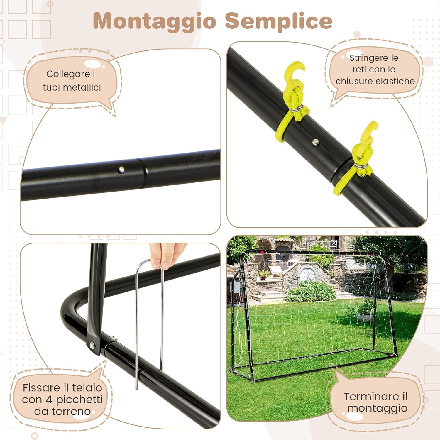 Set di Reti da Calcio 2-in-1 per Bambini: Ribalta e Porta da Calcio 187 x 122,5 cm, Set di Rete di Rimbalzo e Rete da Calcio Regolabile, Struttura in Metallo Robusto