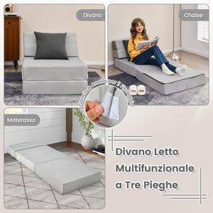 3 in 1 Divano Letto, Materasso da Pavimento 15 cm in Schiuma ad Alta Densità Traspirante, Letto Ospite Portatile per Soggiorno Camera (Grigio)