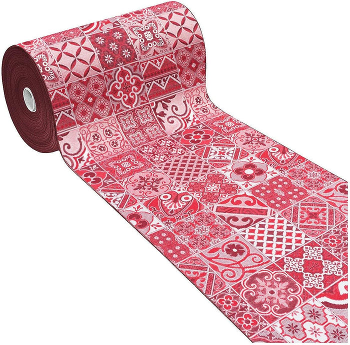 Tappeto Cucina 54x280 cm Mattonella Maiolica Passatoia Bordata Antiscivolo Made In Italy Rosso