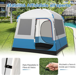 Tenda Campeggio 3-5 Persone, Tenda Doppia Porta, Tenda Anti UV Impermeabile e Antivento, Facile da Montare, per 3 Stagioni, Spiaggia Campeggio Pesca, 248 x 248 x 230 cm