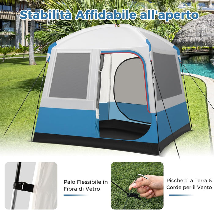 Tenda Campeggio 3-5 Persone, Tenda Doppia Porta, Tenda Anti UV Impermeabile e Antivento, Facile da Montare, per 3 Stagioni, Spiaggia Campeggio Pesca, 248 x 248 x 230 cm