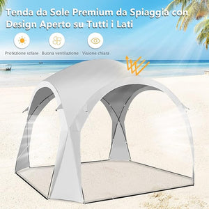 Tenda da Spiaggia per 6-8 Persone 327 x 327 cm, Tenda Parasole Portatile con Borsa, 16 Picchetti e 8 Corde, Tenda a Baldacchino per Campeggio, Cortile e Picnic