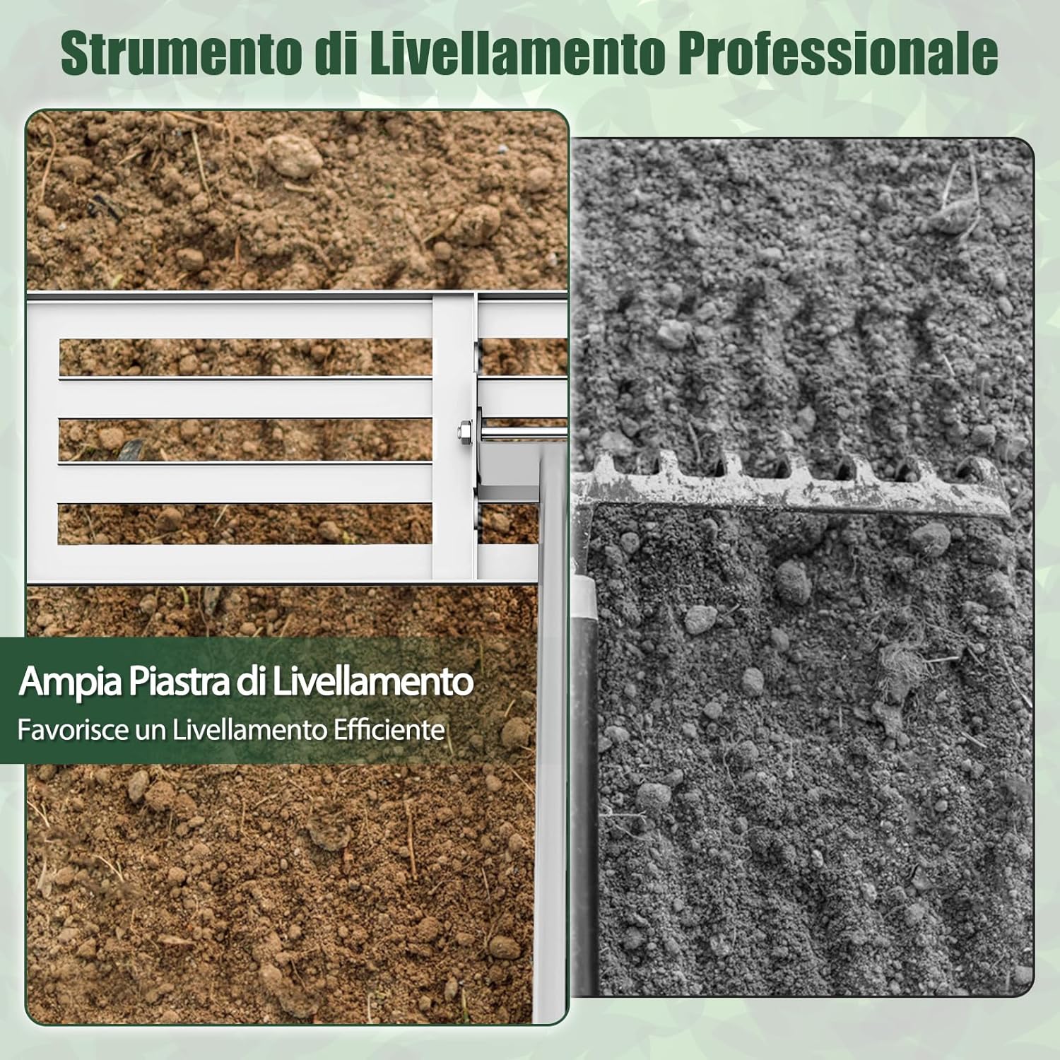 Rastrello Livellatore per Prato, Attrezzo per la Livellatura del Prato con Manico Ergonomico, Livellatrice per Giardino, Cortile, Campo da Golf, Fattoria e Pascolo (Argento 91 x 25 cm)