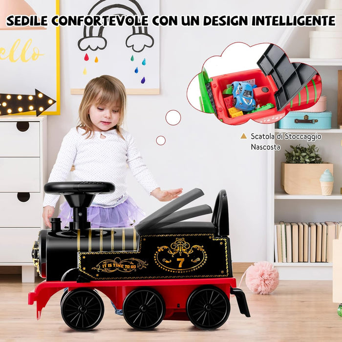 Trenino Elettrico per Bambini, Treno Giocattolo con 16 Pezzi di Binari, con Luci e Suoni, Scatola di Stoccaggio, Regalo per Bambini Anni 3+, Nero