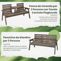 Panchina da Giardino in Legno, Panca Abete 2 o 3 Posti, 160 x 64 x 86 cm, Tavolino Convertibile in Seduta, Panca per Veranda, con Schienale, Braccioli, Portata 300 kg