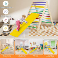 Arrampicata per Bambini, Triangolo da Arrampicata in Legno con Scivolo, Scala Giochi Pieghevole per Bambini 3+ Anni, Carico 60 kg (colorato)