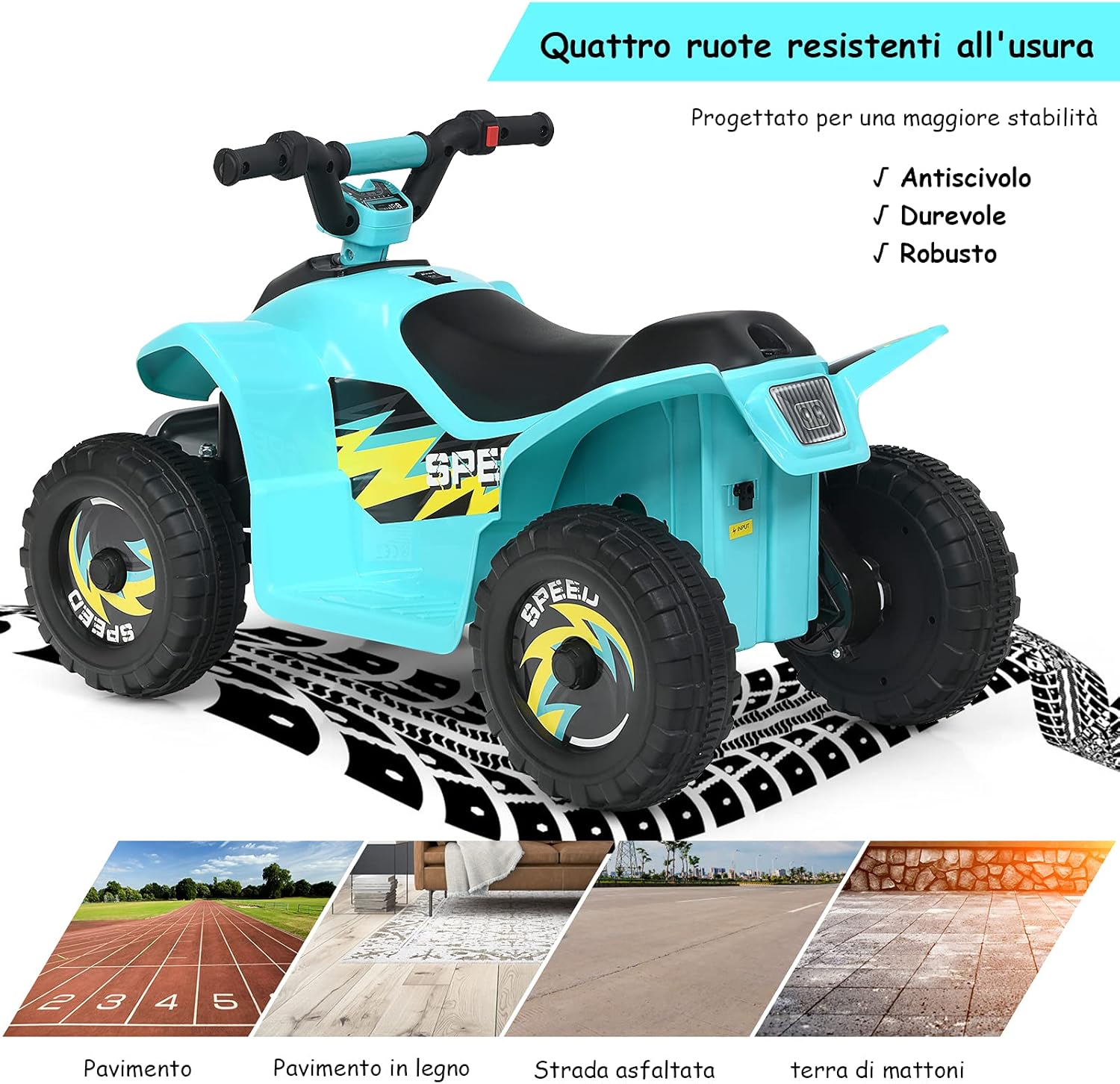 6V Quad Elettrico per Bambini, Mini Quad da Spiaggia con Funzione Avanti/Indietro, Velocità Massima 4,6 km/h, Regalo per Bambini 3 Anni+ (Blu)