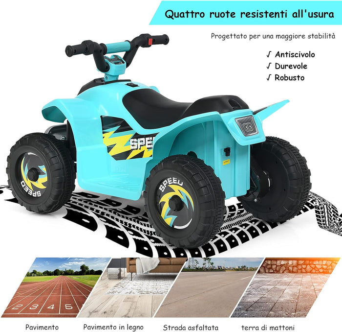 6V Quad Elettrico per Bambini, Mini Quad da Spiaggia con Funzione Avanti/Indietro, Velocità Massima 4,6 km/h, Regalo per Bambini 3 Anni+ (Blu)