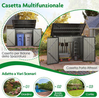 Casetta per Spazzatura Esterna, Capanno da Giardino Bloccabile con Doppie Aperture, 2 Porte e Struttura in Metallo Zincato, Ripostiglio per Patio e Cortile (Verde)