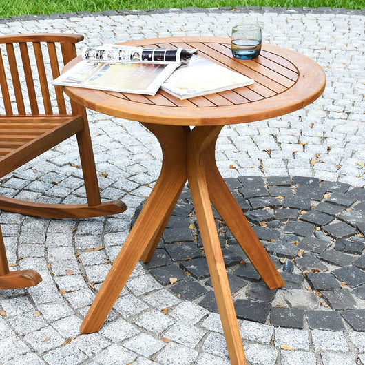 Tavolino Laterale da Giardino in Legno per Esterni, Tavolo Rotondo da 70 cm con Base a X, Tavolino da Caffè per Giardino, Cortile, Patio, Soggiorno, Portata 50 kg