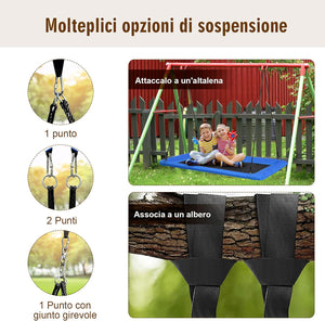 Altalena da Giardino per Bambini, Altalena 150cm con Struttura in Acciaio, Con Corde Regolabili, Adatta per Portico Cortile Giardino (Blu)