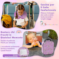 5 Pezzi Valigia per Bambini, Valigia con ManicoTelescopico da 16" con 13" Zainetto, Cuscino per Il Collo, Etichetta per Bagaglio, Borsa per Il Pranzo, con Ruote Girevoli a 360 ° (Modello 1)