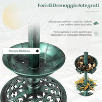 Vasca per Uccelli da Giardino a Energia Solare, Abbeveratoio e Mangiatoia per Uccelli da Esterno con 2 Lampade a Energia Solare, Fioriera e Supporto Riempibile (Bronzo, 43 x 43 x 110 cm)