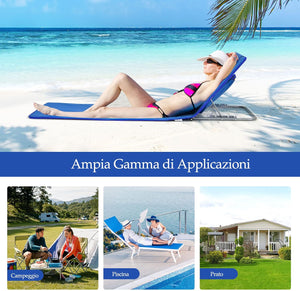 Tappettino da Spiaggia, Set di 2 Tappettini Spiaggia con Tavolino, Materassino Prendisole Pieghevole, Lettino da Spiaggia con Poggiatesta e Schienale Regolabile, Portabile con Tracolla