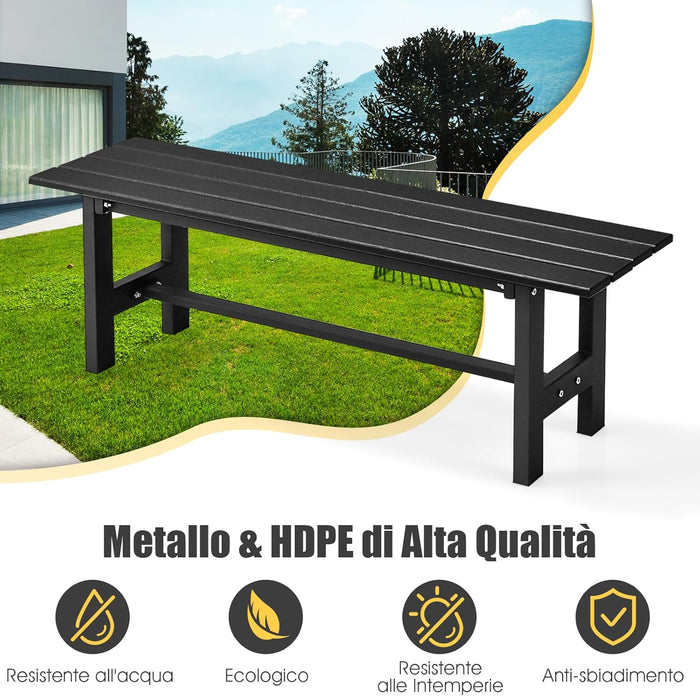 Panchina da Esterno con Sedile HDPE, Panca da Giardino con Telaio in Metallo Verniciato a Polvere, Panchina da Giardino, Parco e Balcone, Portata 300 kg, 120 x 36 x 40,5 cm (Black)