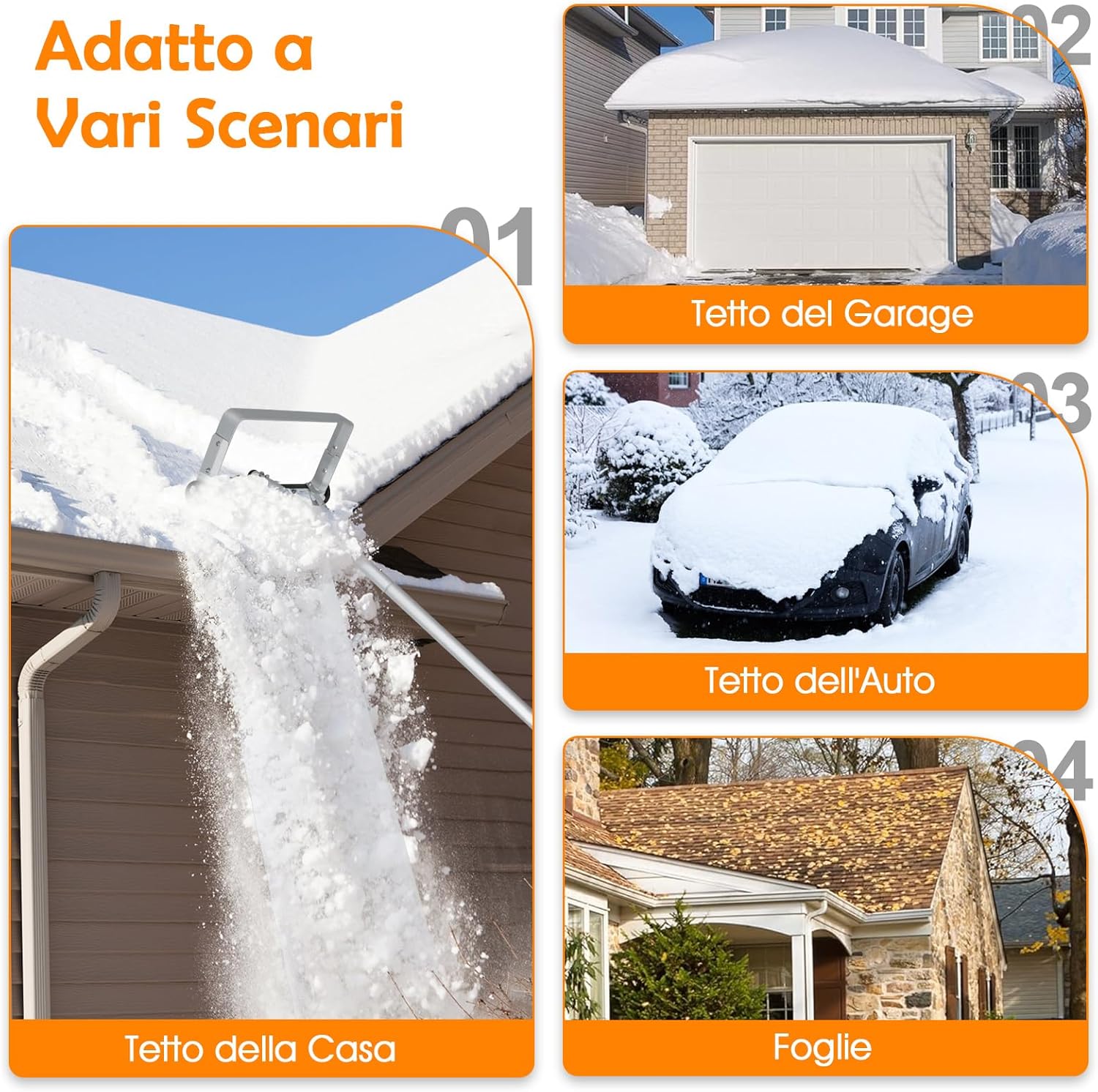 Restrello da Neve per Tetto Lungezza 193-619 cm, Rastrello per Neve Telescopico con 2 Ruote, Restrello in Alluminio Allungabile con 4 Asta Rimozione Neve per Tetto con Tessuto PE