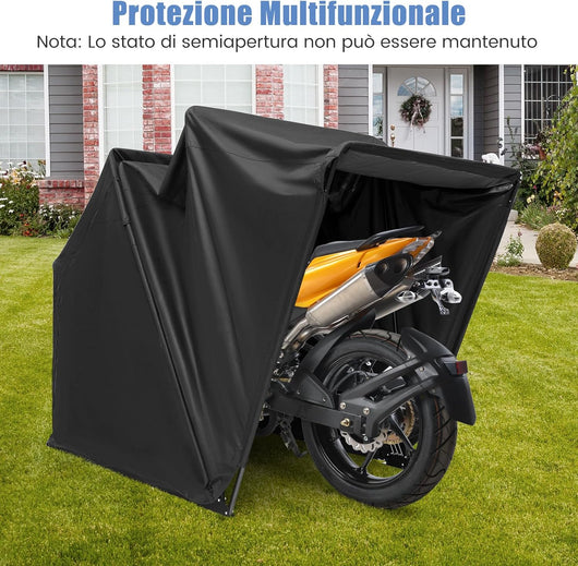 Telo Moto per Esterno, Garage per Moto con Copertura in Tessuto Oxford, Finestre a Rullo in Rete, Portatile e Impermeabile, 342 x 137 x 193 cm