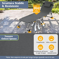 Lettino Prendisole Pieghevole, Lettino da Spiaggia con Schienale Regolabile, Poggiatesta, Cuscino e Tasca, Sedia a Sdraio per Giardino Piscina, Portata 180 kg (Grigio Scuro)