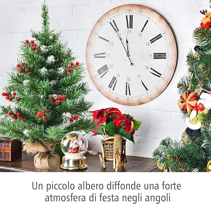 Mini Albero di Natale 60/90 cm, Albero di Natale Piccolo con Rami in PVC,12/15 Grappoli di Bacche Rosse, per Casa, Ufficio e Negozio (60 CM)