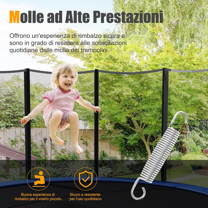 Molla Elastica e Sostitutiva per Trampolino, Kit di Accessori per Trampolino con 20 Molle di 18 cm Resistenti in Acciaio Galvanizzato e Gancio di Trazione a Forma di T