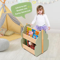 Libreria per Bambini in Legno, Scaffale di Stoccaggio a 2 Livelli per Bambini e Bambine, Organizzatore di Libri e di Giocattoli, Ideale per Caremetta e Nido, 52 x 46 x 62,5 cm (Verde)