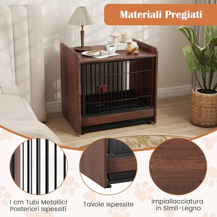 Gabbia per Cani, Cuccia per Cani da Interno con Vassoio Rimovibile e Porta Bloccabile, Casetta per Cani di Taglia Piccola e Media, 62 x 49,5 x 61 cm, Marrone