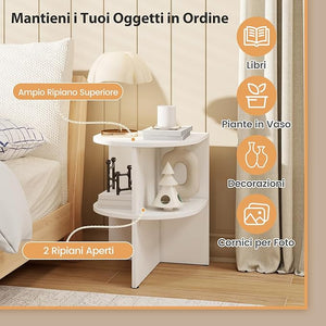 Tavolino da Salotto Semicircolare, Tavolino a 2 Ripiani a Forma di Mezzaluna con Ripiani Aperti, Tavolo per Spazi Ridotti da Soggiorno e Camera da Letto, Bianco (1)