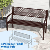 Panchina da Esterno 2-3 Posti, Panca in Metallo con Schienale Motivo Geometrico, Braccioli e Seduta a Doghe, Sedia Moderna per Parco, Cortile e Giardino (Bronzo, 127 x 59 x 82 cm)