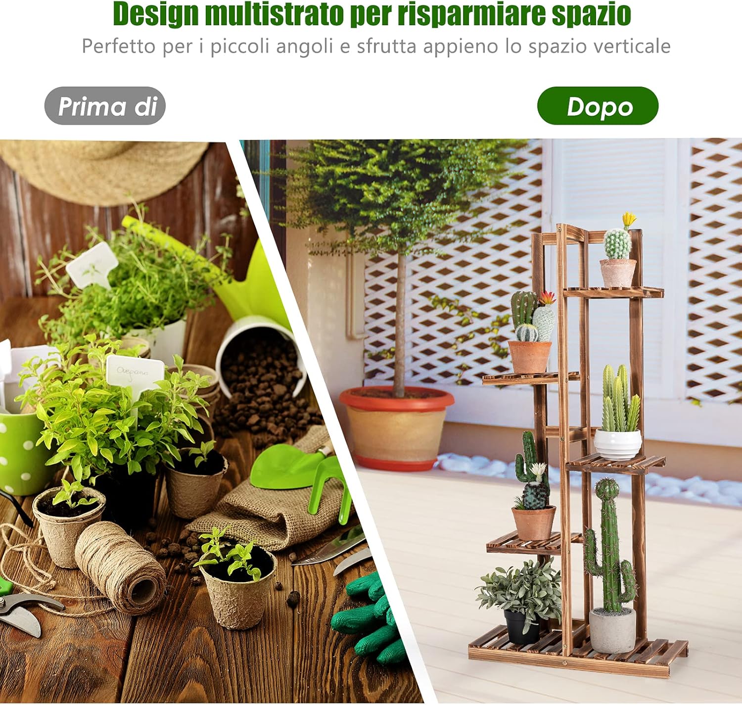 Scaffale per Piante da Interno ed Esterno, Porta Fiori di Legno a 5/6 Livelli, Porta Vasi per Giardino, Balcone e Soggiorno (5 livelli)