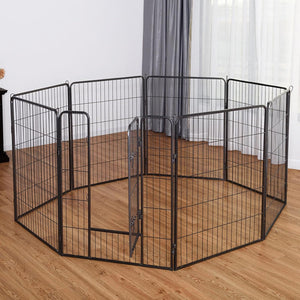 Recinto per Cani da Interno ed Esterno, Recinzione per Animali Domestici con 8 Pannelli di Metallo, Box per Cani, Gatti e Conigli, 80 x 100 cm