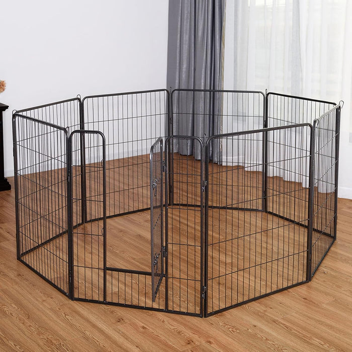 Recinto per Cani da Interno ed Esterno, Recinzione per Animali Domestici con 8 Pannelli di Metallo, Box per Cani, Gatti e Conigli, 80 x 100 cm