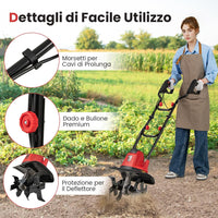 Motozappa Elettrica a Filo, Zappatrice da Giardino con Manico Ergonomico e Motore Forte, Motocoltivatore Pieghevole per Scavare Terreno del Prato (32,5 x 24 x 138 cm,Rosso)