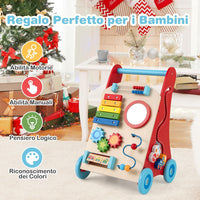7 in 1 Girello per Bambini in Legno, Carrellino Primi Passi con Manico, Contenitore e Ruote, Giocattolo Montessori da Spingere e Tirare, Gioco Educativo per Bambini 3 + Anni (Modello 1)