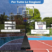 Canestro da Basket Regolabile 150-365 cm in Altezza per Bambini ed Adulti, Canestro con Piantana con Ruote, Canestro con Asta e Base Riempibile per Interno ed Esterno