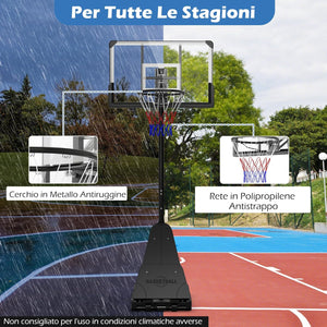 Canestro da Basket Regolabile 150-365 cm in Altezza per Bambini ed Adulti, Canestro con Piantana con Ruote, Canestro con Asta e Base Riempibile per Interno ed Esterno