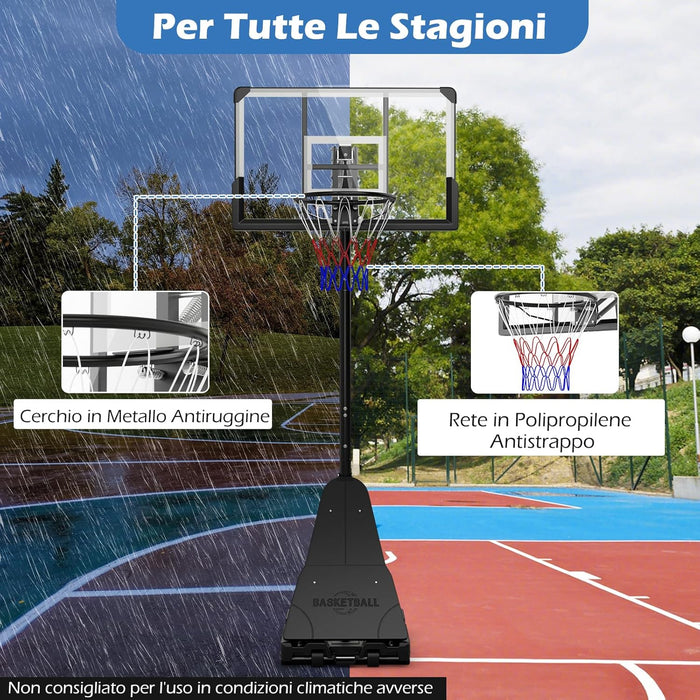 Canestro da Basket Regolabile 150-365 cm in Altezza per Bambini ed Adulti, Canestro con Piantana con Ruote, Canestro con Asta e Base Riempibile per Interno ed Esterno