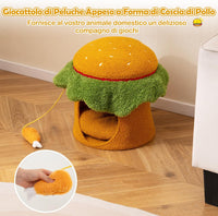 Cuccia per Gatti Carino, Condominio per Gatti a Forma di Hamburger con Cuccia Imbottita, Giocattolo Morbido Sospeso e Cuscino Morbido Rimovibile e Lavabile, Casa per Gattini, 37 x 37 x 41 cm