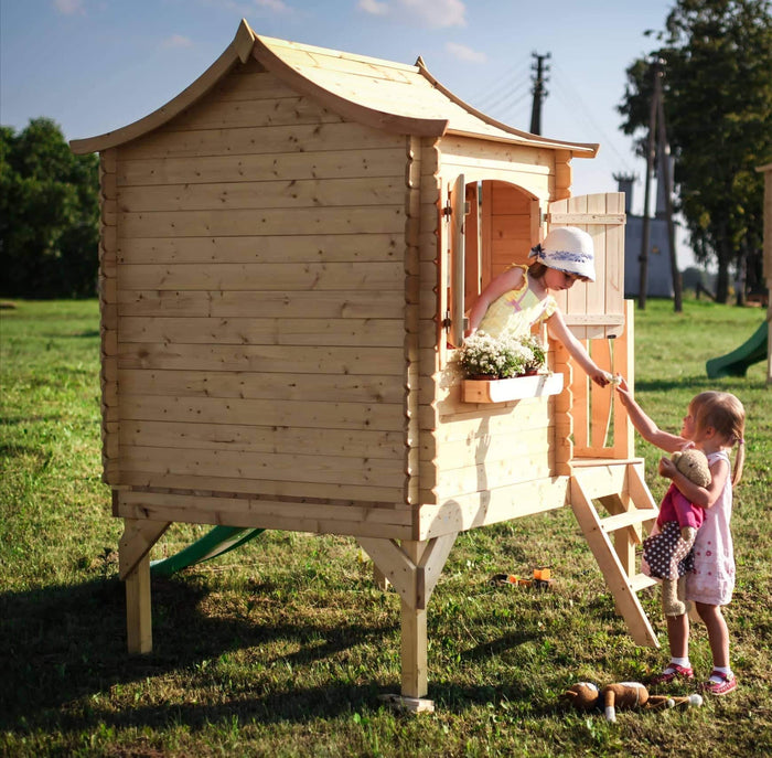 Casetta per bambini in legno con scivolo -  L175xL146xA212cm/ 1,1m2 -  Timbela M550A