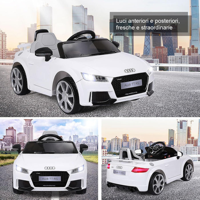 Audi 12V Auto Elettrica per Bambini, Macchina Elettrica con Velocità 2,5-5 km/ora, con Telecomando USB MP3 Luci LED (Bianco)