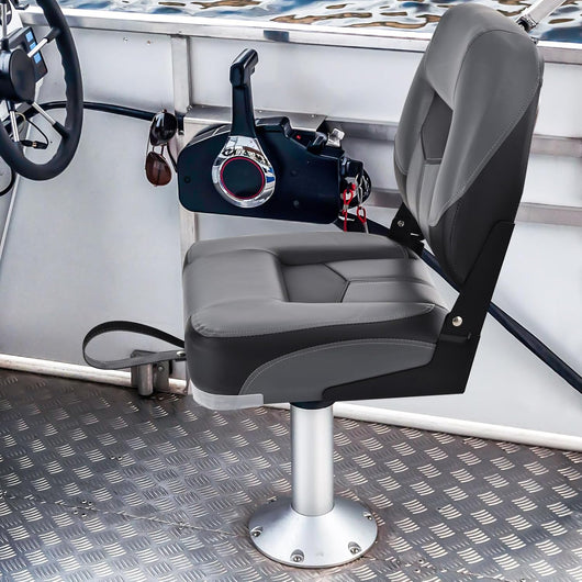 Set di 2 Sedie da Barca, Sedie per Barca Con Schienale Basso, Sedia da Barca Pieghevole, con Schiuma Spessa, Cinghia di Fissaggio, 50 x 42 x 52 cm (Grigio+Nero)