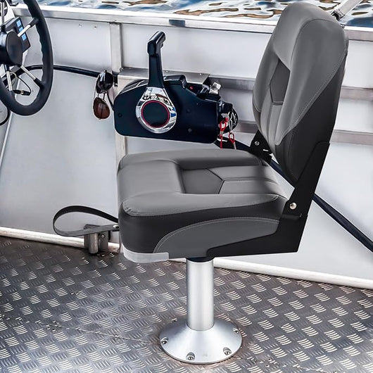 Set di 2 Sedie da Barca, Sedie per Barca Con Schienale Basso, Sedia da Barca Pieghevole, con Schiuma Spessa, Cinghia di Fissaggio, 50 x 42 x 52 cm (Grigio+Nero)