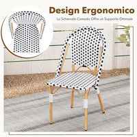 Set di 2 Sedie da Bistrot, Sedia da Pranzo Senza Braccioli con Rattan Intrecciato, Sedia da Giardino con Telaio in Metallo Zincato, Portata 150 kg, 56,5 x 41 x 88,5 cm