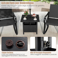 Tavolino da Esterno con Foro per Ombrellone da 4,8 cm, Base per Tavolo con 2 Sacchetti di Sabbia, Tavolino da Esterno per Giardino, Terrazza e Bordo Piscina, 55,5 x 55,5 x 48 cm, Nero